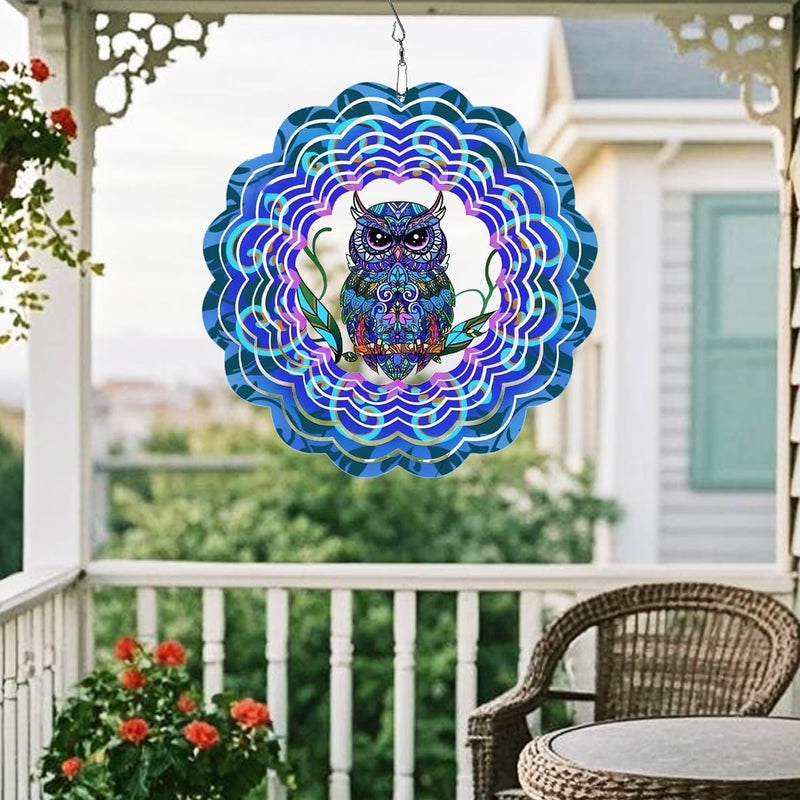 YTAONS 12 in Wind Spinners Outdoor, Hanging Spinners 3D Stainless Steel Wind Sculpture for Garden Yard Art Decoration Christmas Birthday Gift for Women Mom Wife Grandma (Owl) - Image 2